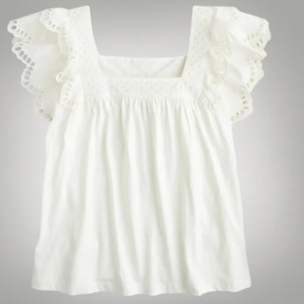 J. Crew White Square Neck Eyelet Blouse (Size XS)